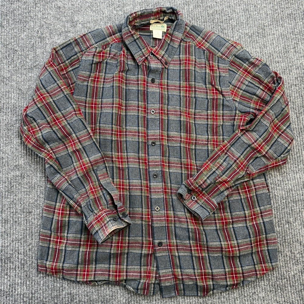 LL Bean Flannel Shirt Mens Large Gray Scotch Tartan Plaid Button Down Chore - Picture 2 of 7